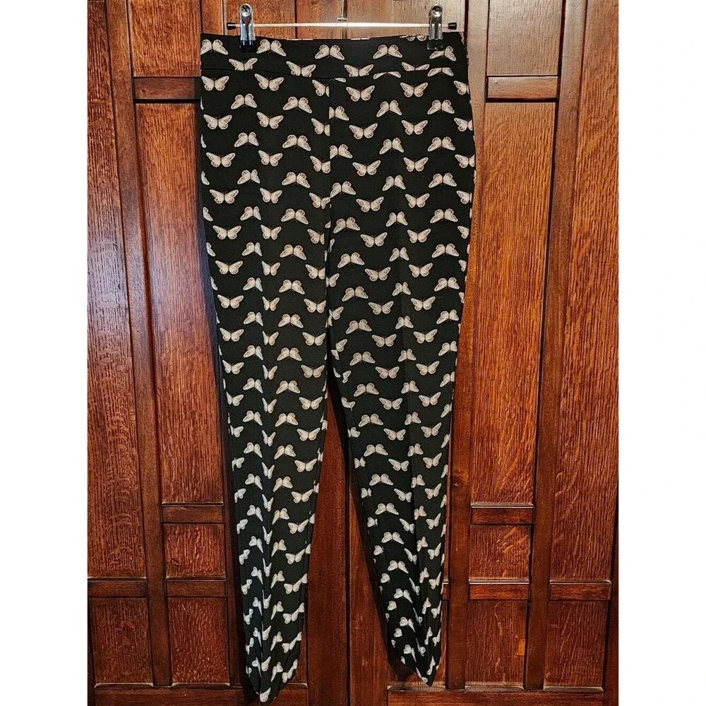 Kate Spade Black Butterfly Crepe Ankle Pants, Size 2